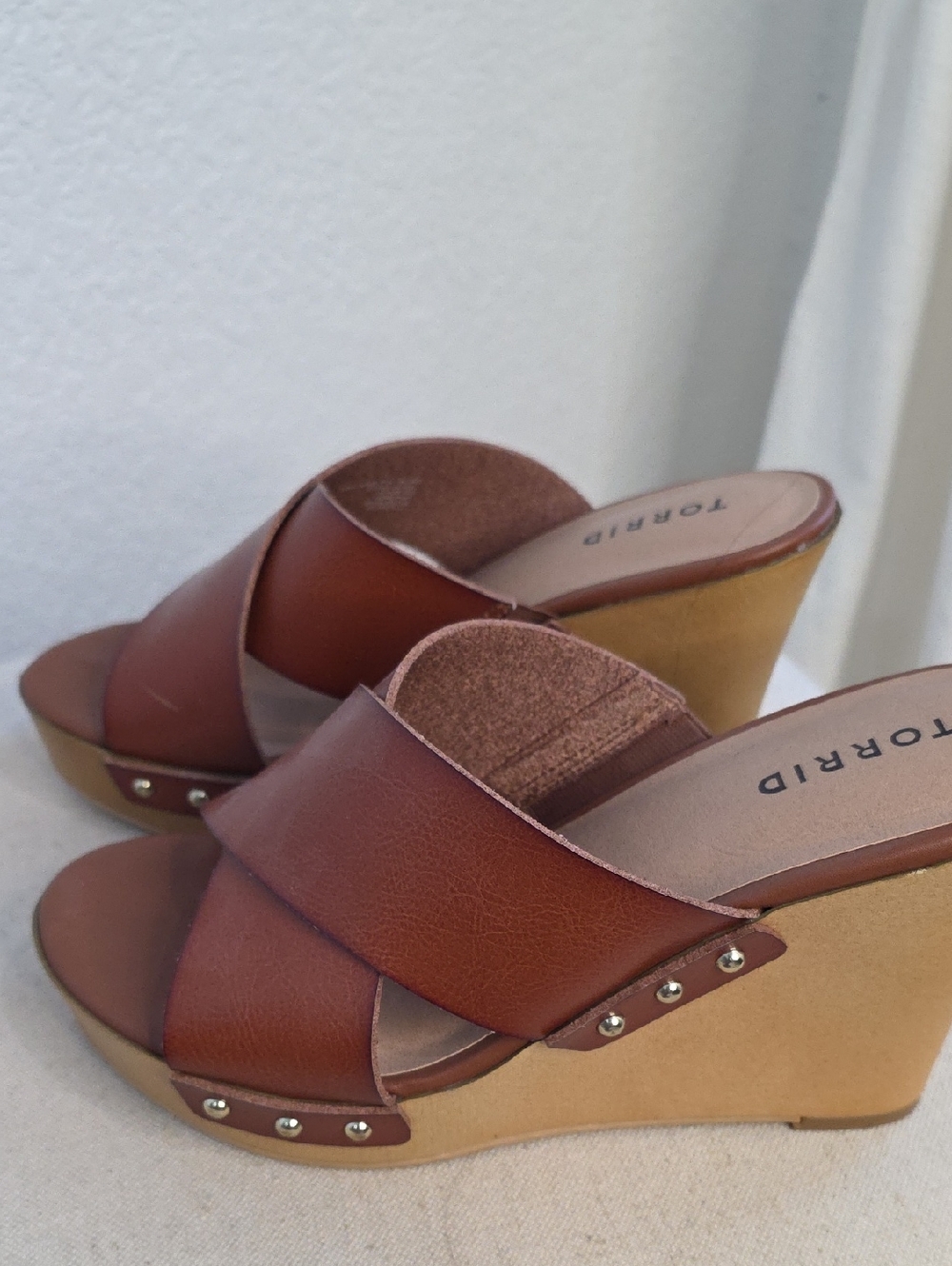 Torrid Brown Crossover Strap Wedge Slides SIZE 9